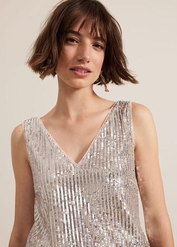 Phase Eight Lumi Sequin Vest T Shirts Silver USA | 4027153-OR